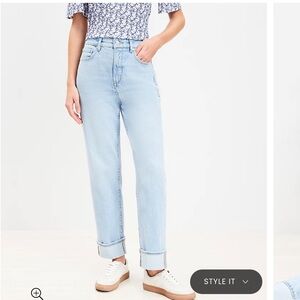 LOFT Cuffed High Rise Straight Jeans in Light Wash Indigo
